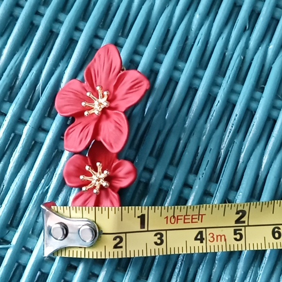 Red Tropical Flower Earrings - Picture 6 of 6
